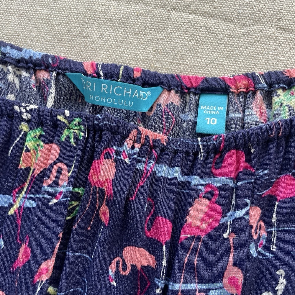 Tori Richard Honolulu Mini Dress Womens 10 Blue Floral Hawaiian Off The Shoulder - Picture 2 of 8